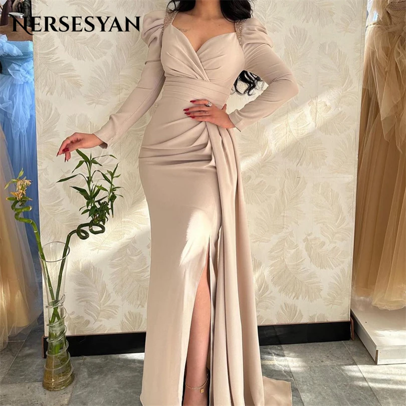 

Nersesyan Fashion Long Sleeves Formal Evening Gowns Sweetheart Beads Pleated Party Dresses Saudi Arabic Vestidos De Fiesta 2023