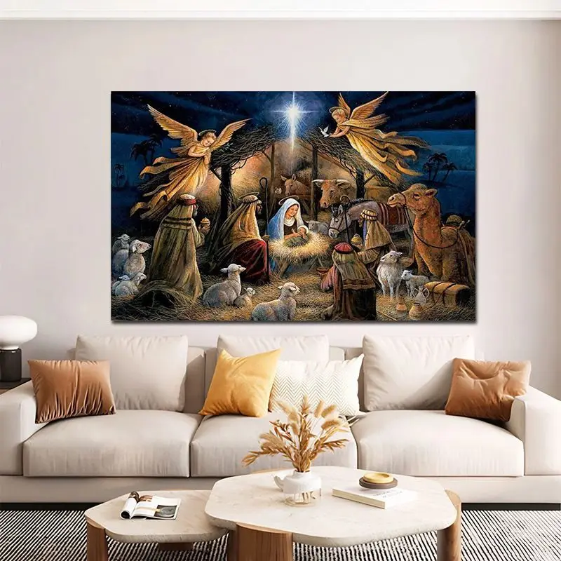 VIKAMA Polyester Retro Religious Nativity Scene Tapestry Wall Hanging For Living Room Bedroom Dorm Holiday Home Decor Gift