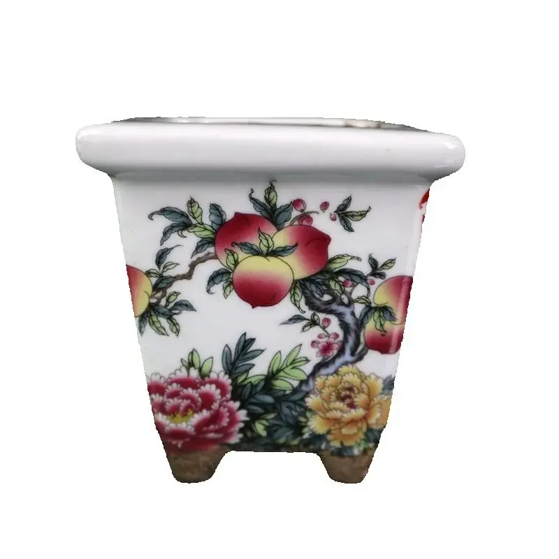 

Chinese Old Porcelain Pink Fortune and Longevity Pattern Square Flower Pot