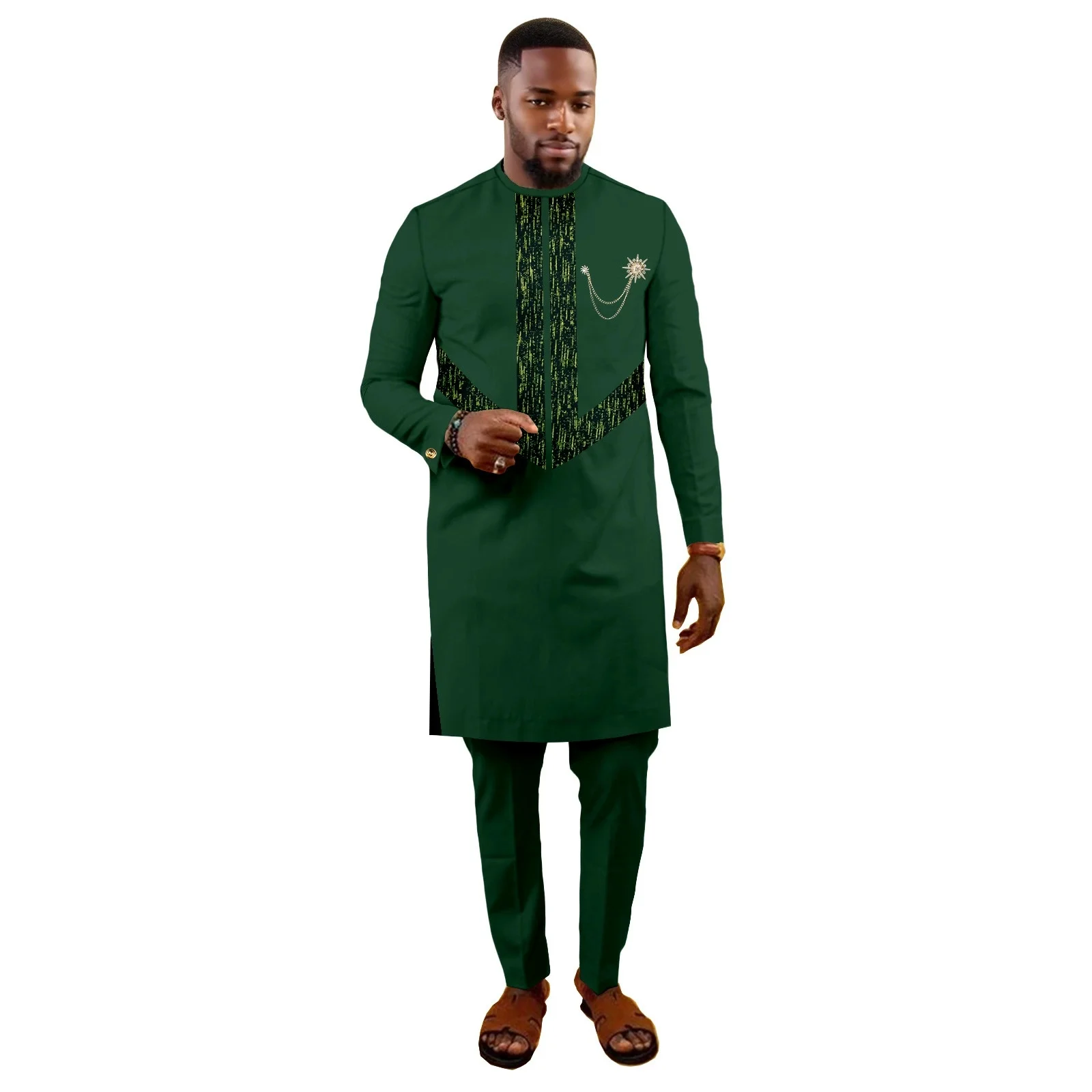 

Sale! Men`s Suit Slim Fit Brooch Embroidery Blazer and Pants 2 Piece Set Print Outfits African Clothes for Wedding Evening