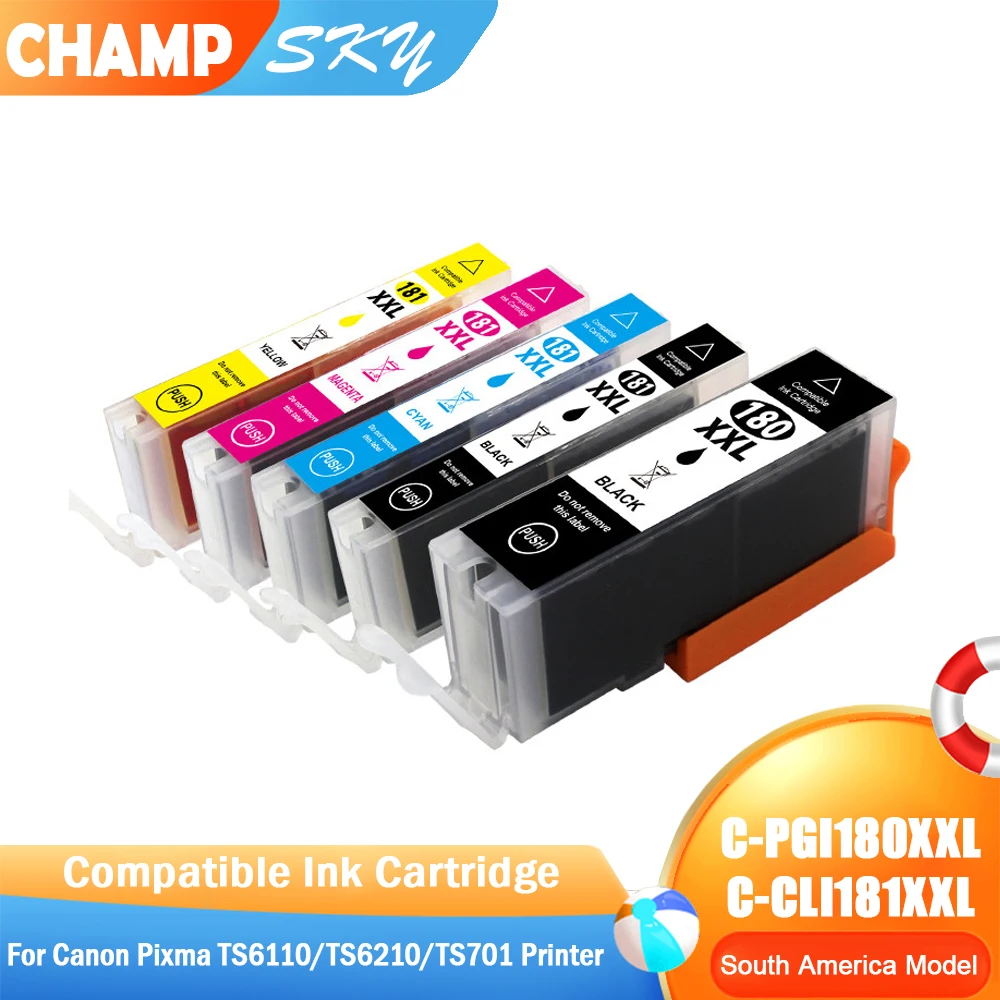 Sky PGI180 CLI181 PGI-180 CLI-181 PGI-180XXL CLI-181XXL Compatible Ink Cartridges For Canon PIXMA TS6110 TS6210 TS701 Priter