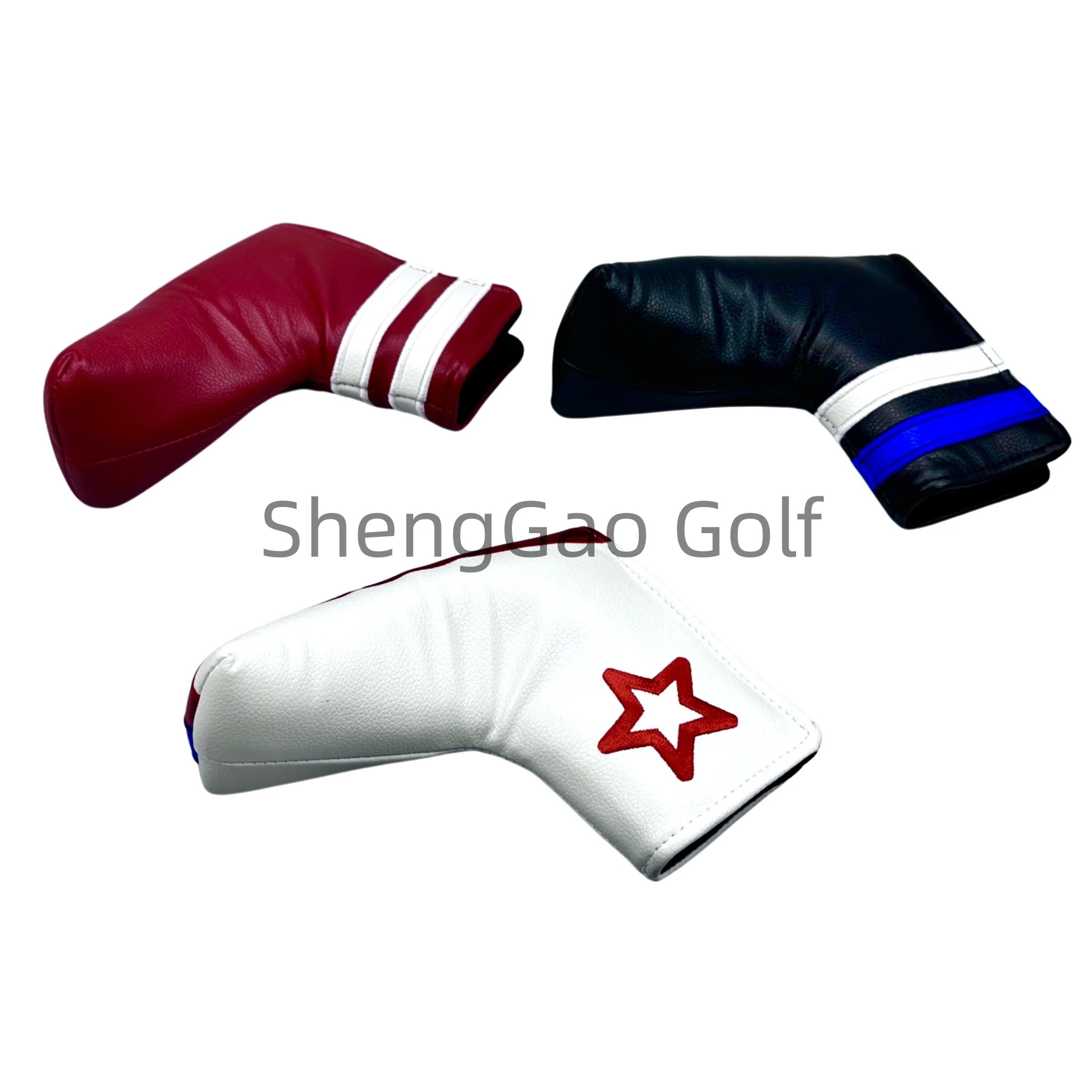 1pc Golf Putter Cover PU Leather 5-Pointed Star Pattern Club Cover Blade L-shaped Putter Cover Protector with Magnet Closure