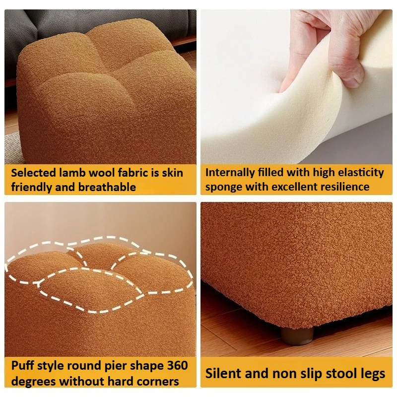 Lambs Wool Small Pouf Stool - Plush Sitting Cushion for Sofa, Living Room & Entryway, Soft Footrest & Shoe Changing Stool image 4