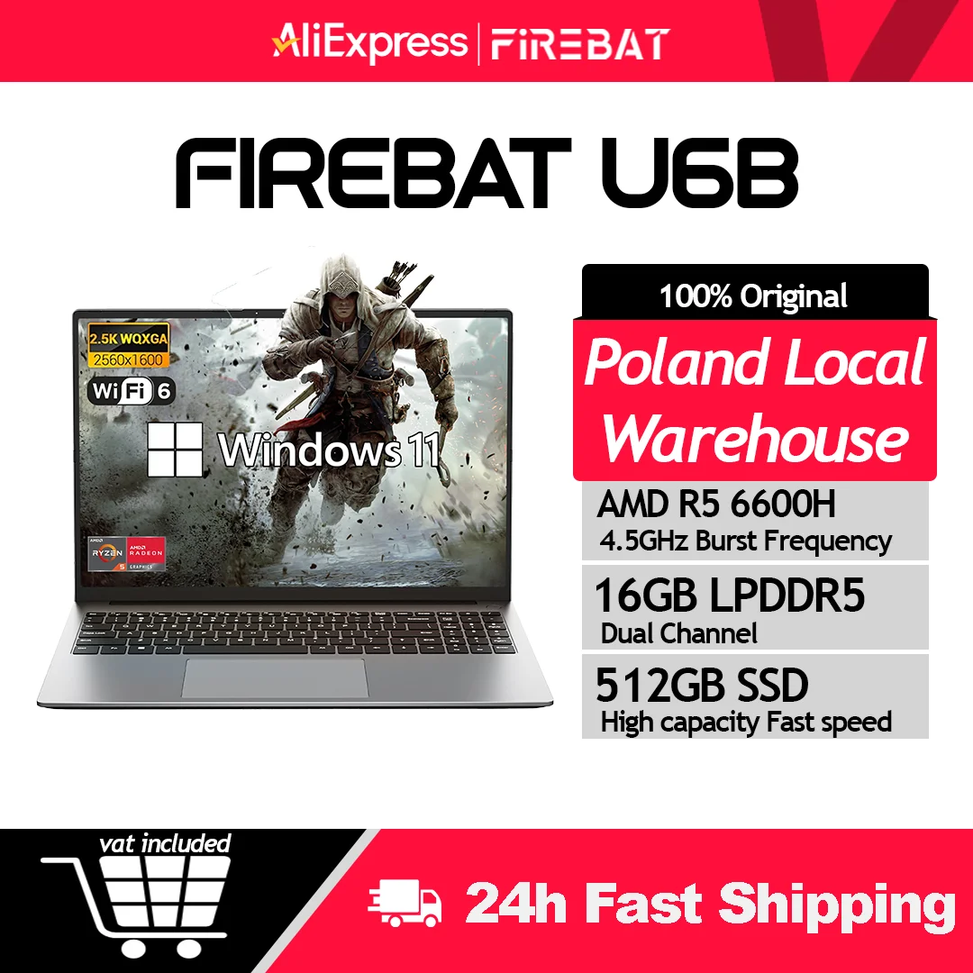 Portátil Firebat U6B R5 6600H 16GB 512GB