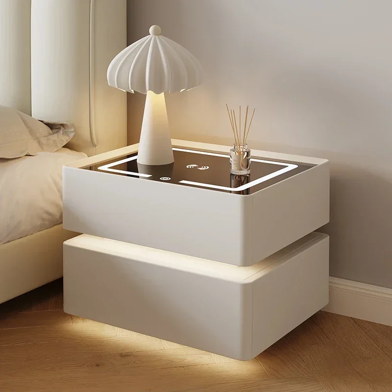 Smart Cream Style Modern Bedside Table Minimalist Creative Cute Multifunction Nightstands Mesitas De Noche Bedroom Furniture