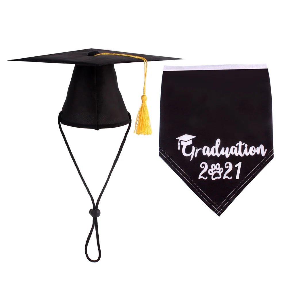 

2 pcs Pet Hat Dog Saliva Towel Set Graduation Decorations Puppy Celebration Polyester Bib Ceremony Adorable Collar Safe