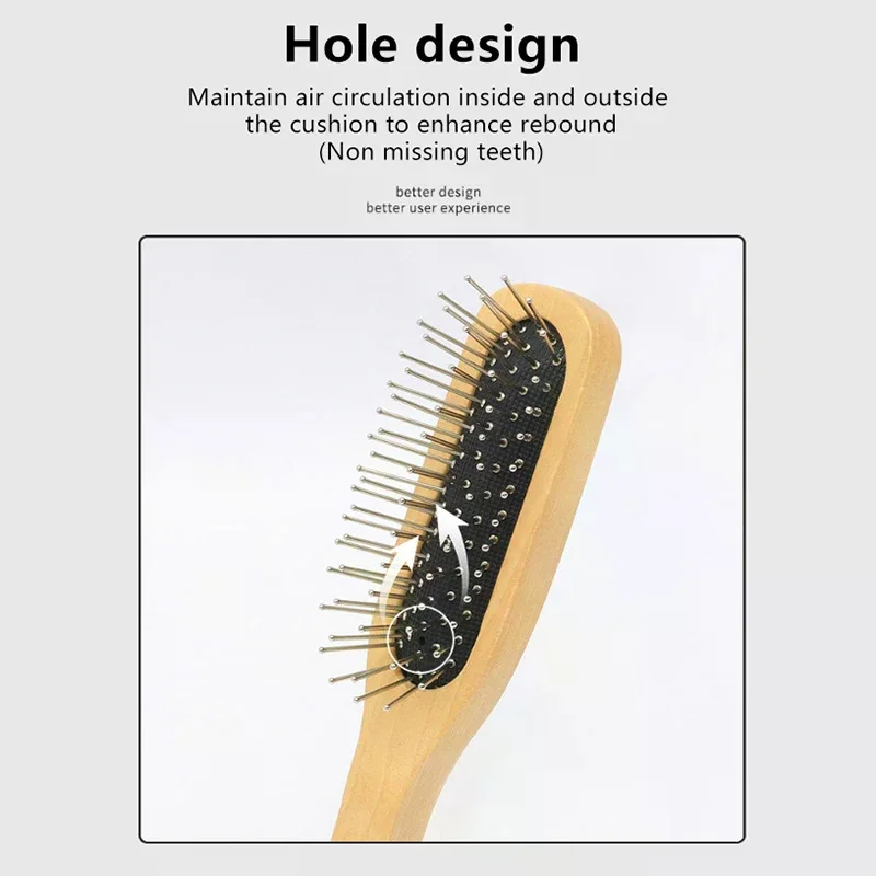 

Wood Comb Steel Metal Hair Brush Portable Wooden Air Cushion Comb Scalp Detangler Hair Comb Salon Styling Hair Tools