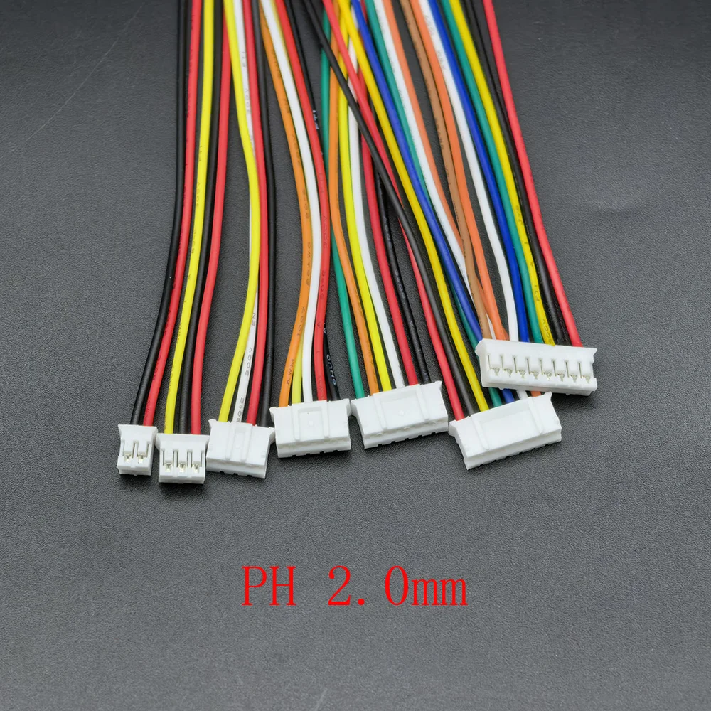 5Pcs JST PH 2.0mm / XH 2.54mm Pitch Connector PH2.0 XH2.54 2/3/4/5/6/7/8 Pin Female Socket With Wire Cable 26AWG PVC 10/20CM