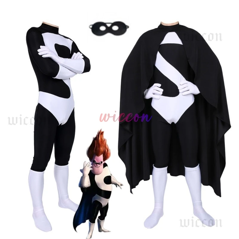 

Anime Syndrome Buddy Pine Cosplay Costume Black And White Jumpsuit And Cloak IncrediBoy Halloween Carnival Suit for Adults Kids