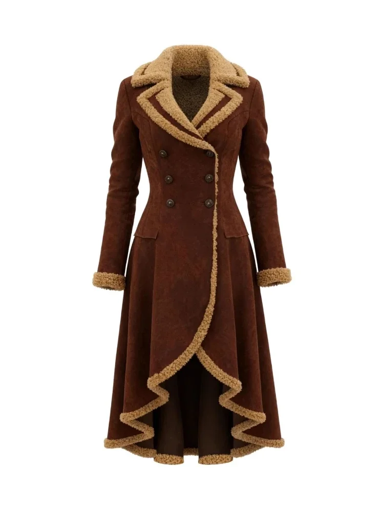 

Autumn And Winter Fashionable Warm Coat Outdoor Windproof Slim Fit Windbreaker Vintage Women's Coat Brown Western Denim Plush