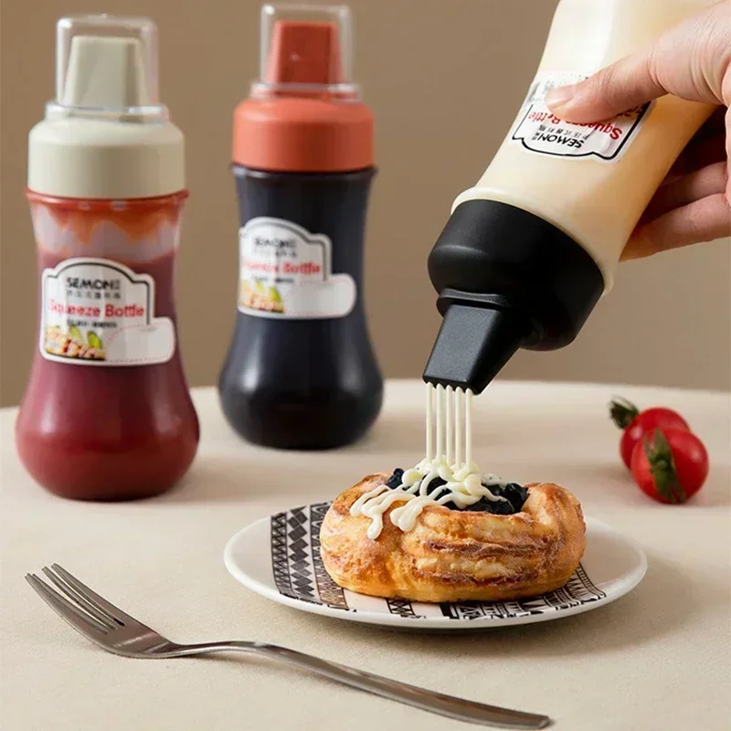 350ml 5 Hole Squeeze Bottles Condiment Bottles with Nozzles Ketchup Mayonnaise Squeeze Bottle Honey Dispenser Kitchen Supplies