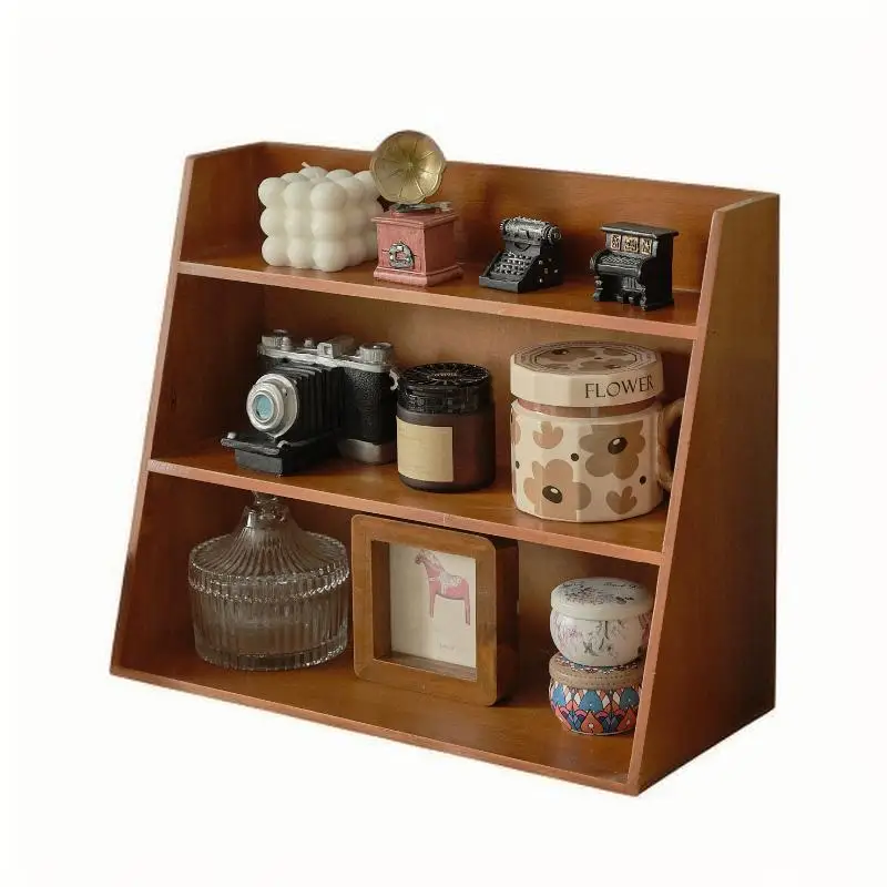 

Стеллаж для хранения косметики из цельного дерева, многофункциональный органайзер, настольная коробка для хранения образцов чашек, многослойная деревянная стойка для хранения в стиле ретро