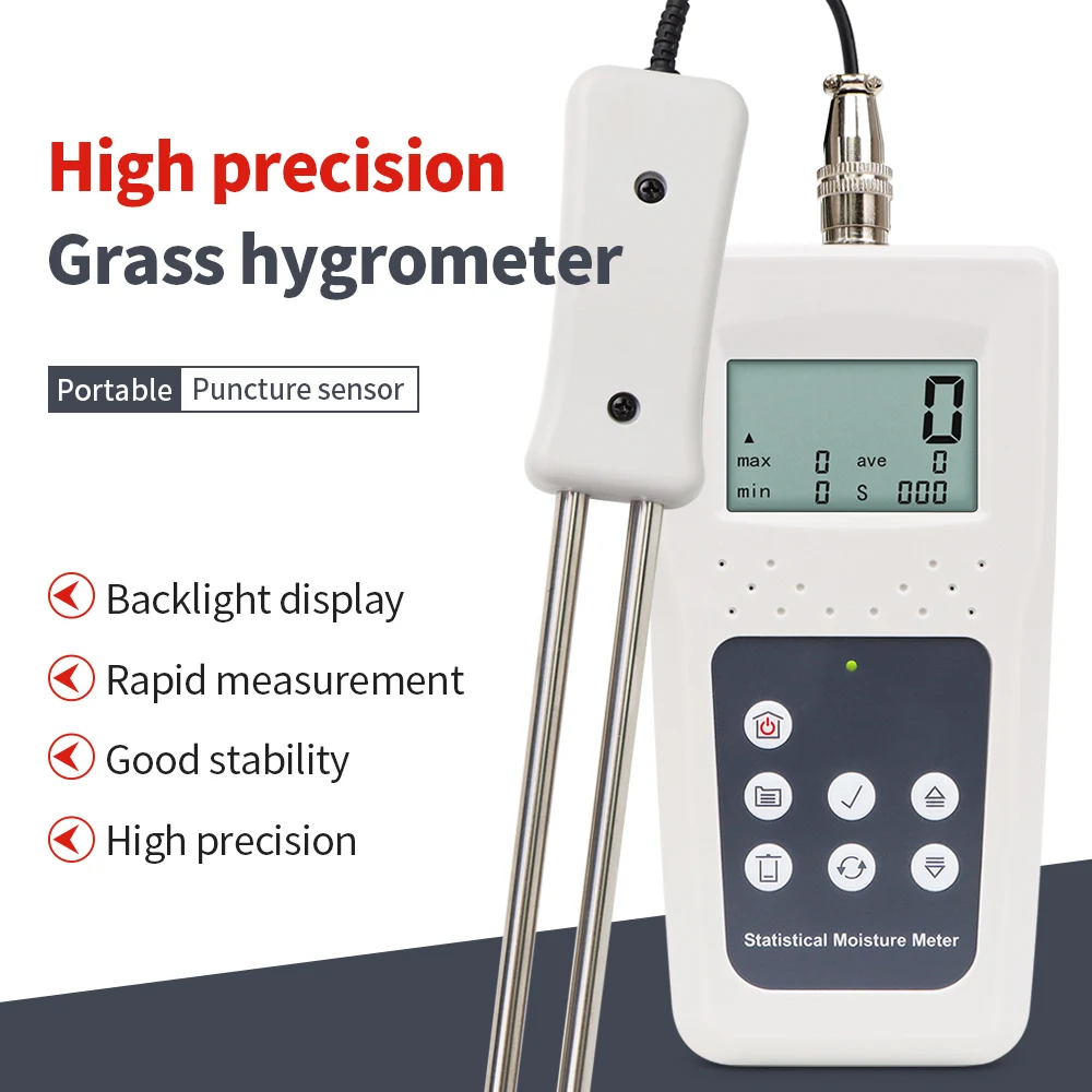 Portable Digital Hay Moisture Meter Single and Double Needles HD LCD Screen Forage Moisture Analyzers for Sheaf of Sheep