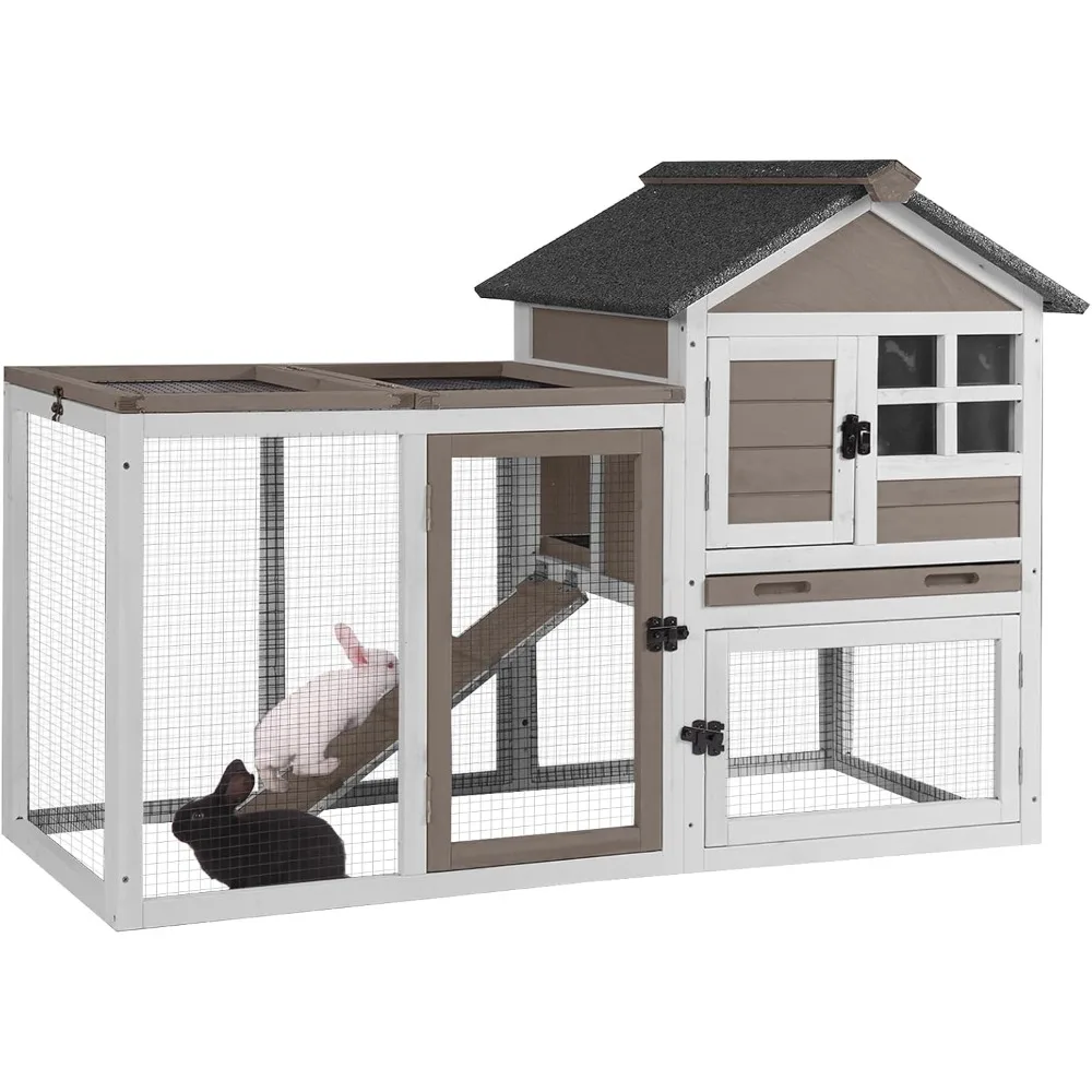 

51.6" L Chicken coop Outdoor Rabbit Hutch Indoor Bunny Cage Expandable Duck House(Brown)