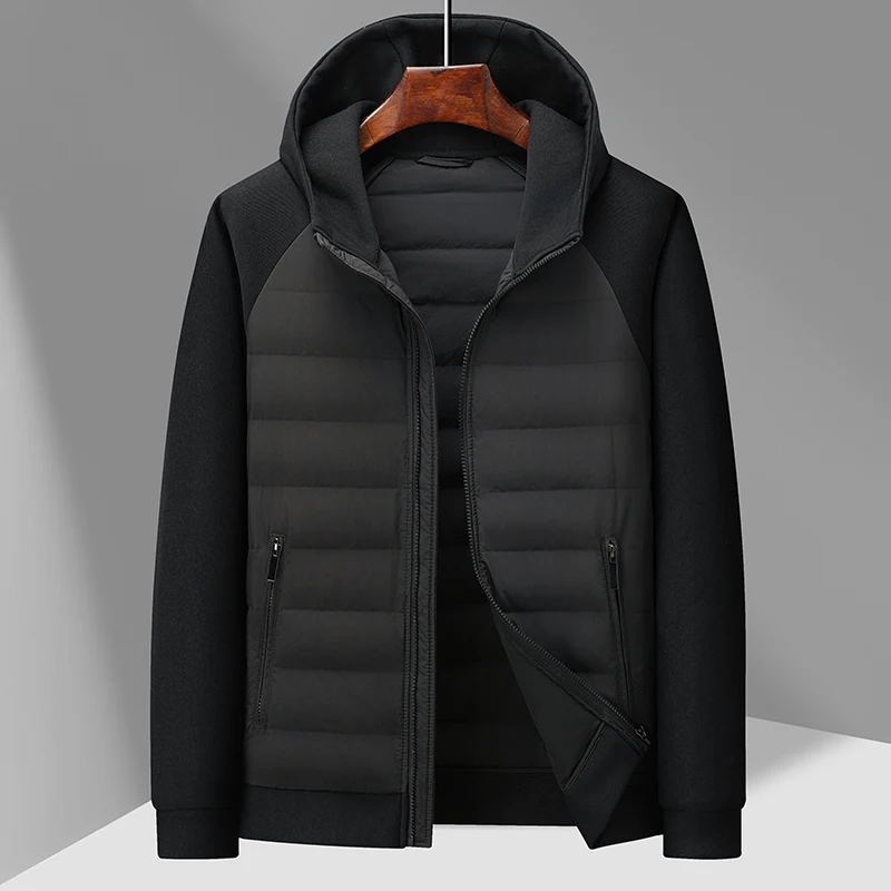 

Высококачественный мужской модный и стильный пуховик 90 на осень и зиму с вязаным рукавом с капюшоном и легким пухом