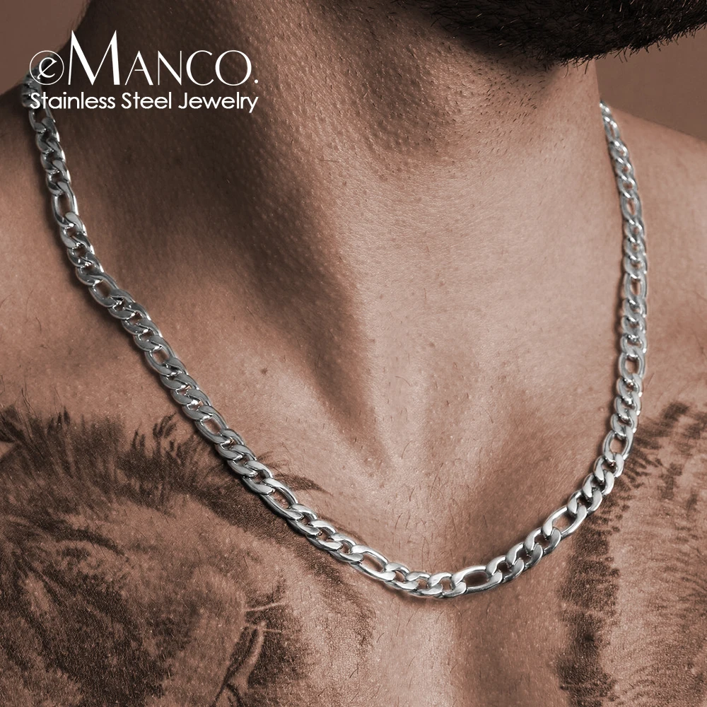 eManco Figaro Chain  Necklace Stainless Steel Silver Color Men Women Colar Gift Jewelry Cuban Chain 4MM/6MM/8MM/10MM Wholesale