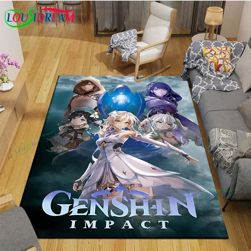 

Popular Cartoon Game G-Genshin Impact Printed Carpet Living Room Anti-Skid Area Rug Kids Bedroom Mats Yoga Mat Carpet Decor Gift