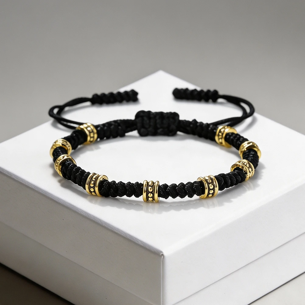 Couple Handmade Bracelet Adjustable Nylon Rope Bangles with Gold Silver Color Alloy Spacer Casual Fashion Wristband Jewelry Gift