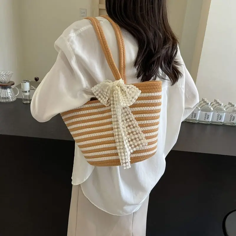 New Stylish Bucket Bag Unique Minimalist Girl Tote Handbags New Underarm Bag Fresh Small Bow Handbag Casual Stylish Shoulder Bag