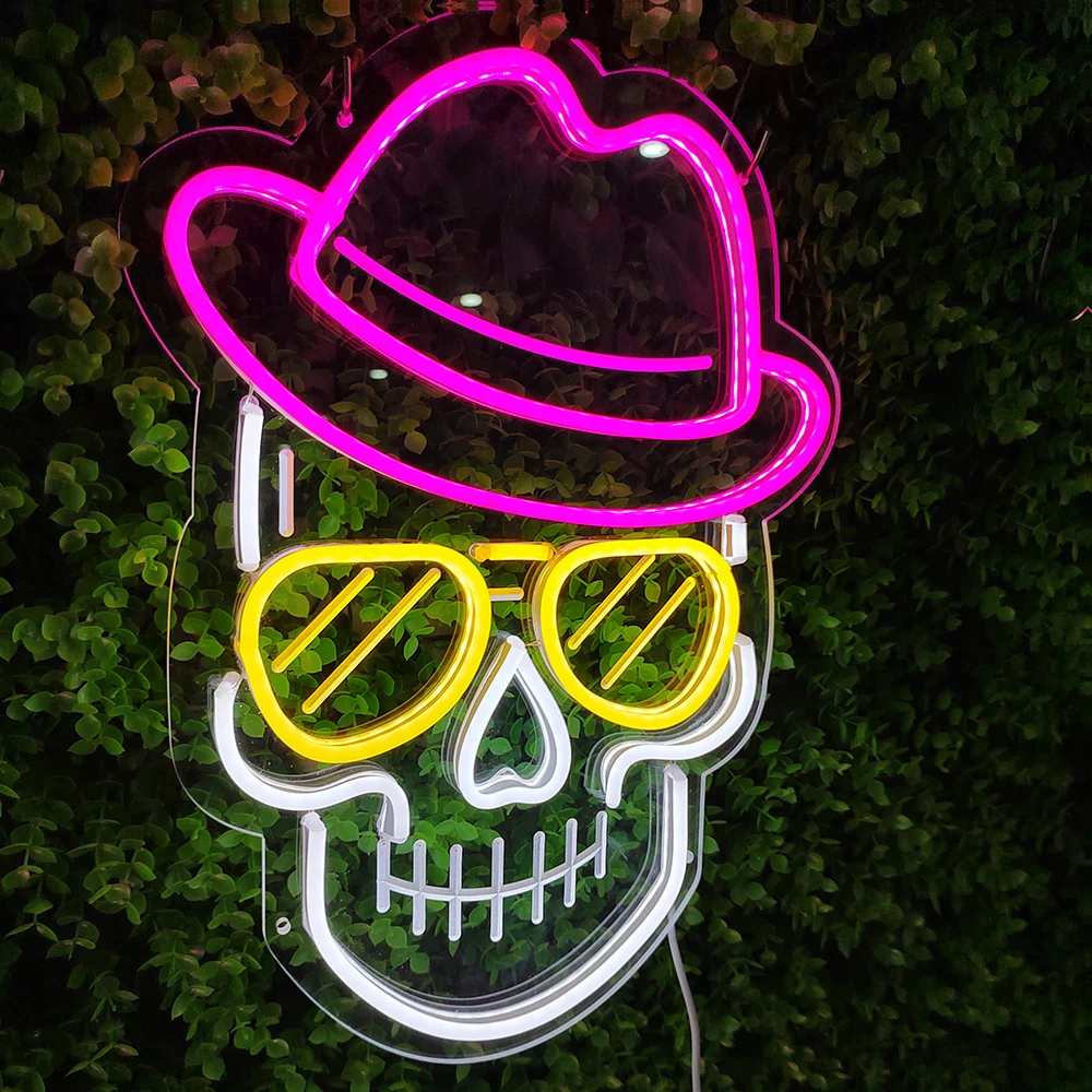 Skeleton Skull Neon Sign, LED Neon Lights for Bedroom Wall Decor,  USB Powered Neon Lamp for Man Cave Game Room Halloween Gift