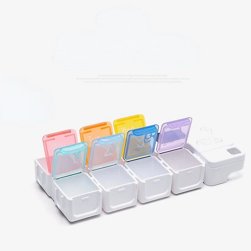 Square Grid Smart Electronic Alarm Clock Pill Box Pill Case Waterproof Travel Portable 7days Pill Box Health Care