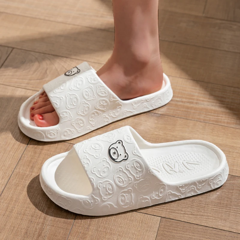 New Fashion Summer Couple Cartoon Relief Flat Slides Lithe Thin Sandals For Women Men Slippers Ladies' Home Indoor Flip Flops