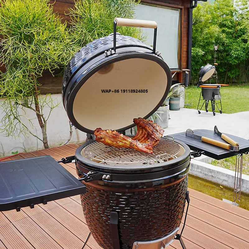 

21-inch Kamado Divided Ceramic Plates Outdoor Barbecue & Ceramic Braised Oven with American Pizza and Charcoal Features