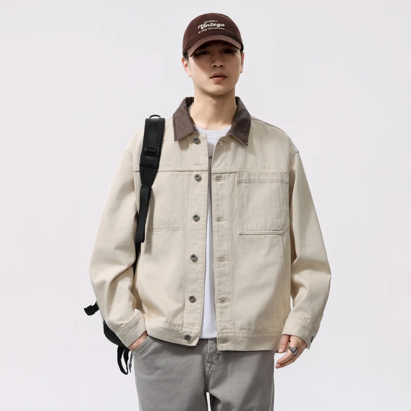 

Amekaji 100% Cotton Heavyweight Barn Jacket for Men Contrast Collar Workwear Coat Oversized Spring/Fall Vintage Style Plus Size