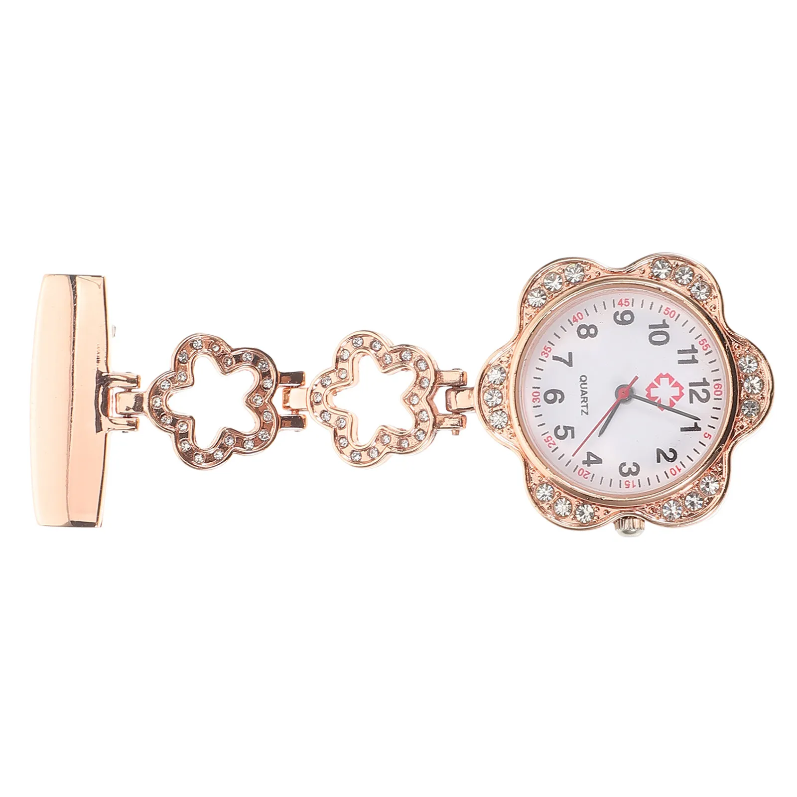 

Star Shaped Nurse Fob Watch Rose Gold Tone Zinc Alloy Crystal Embedded Lapel Pin Pocket Timepiece for Medical Women Students