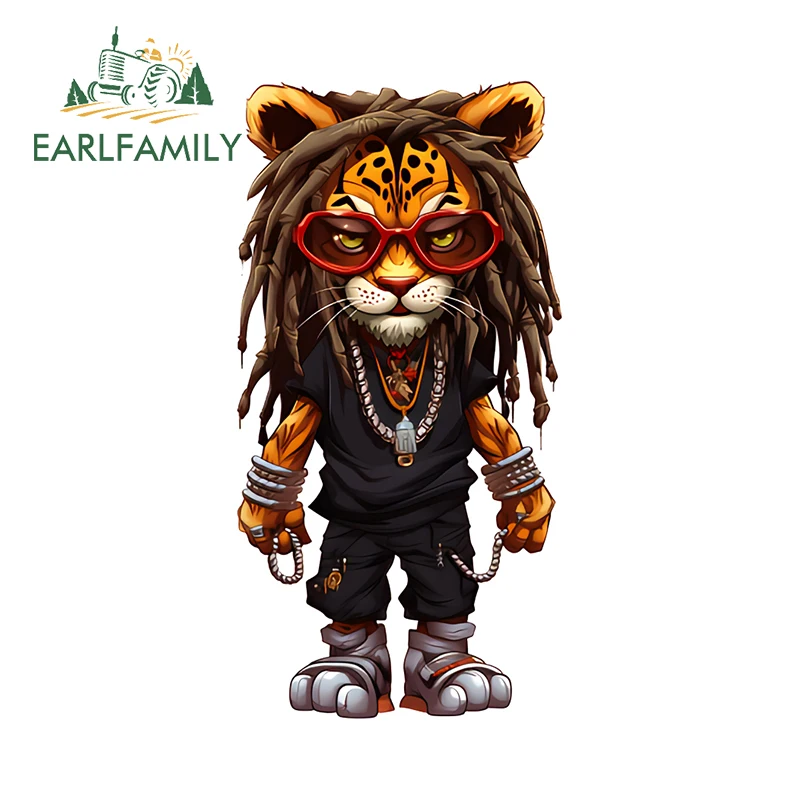 EARLFAMILY 13cm x 6.6cm Dreadlocked Lion Car Stickers Funny Sunglasses Jewelry Sunscreen Decal Interesting Air Conditioner Decor