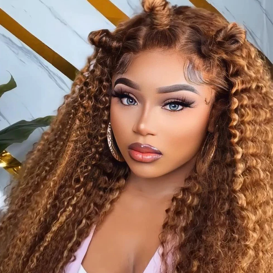 HD 13x6 Glueless Highlight Wig Human Hair Deep Curly Ombre Brown Colored Lace Front Human Hair Wigs Water Wave Lace Frontal Wig