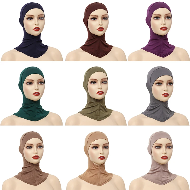 Sous-écharpe musulmane monochromatique pour femme, hijab modal, casquette réglable, turban extensible, couverture complète du cou, châle musulman