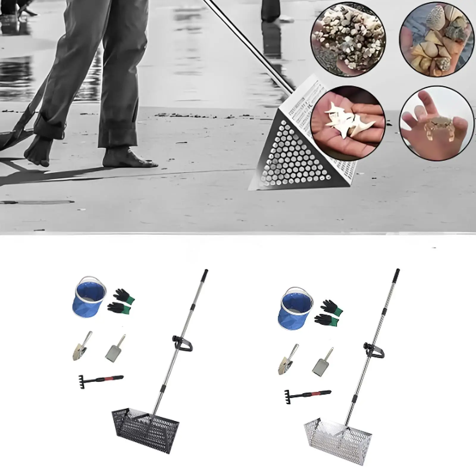 

Sand Rake Sifting Convenient Long Handle Easy Cleanup Multifunctional Carbon Steel with Multi Small Tool Sand Sifter Scooper