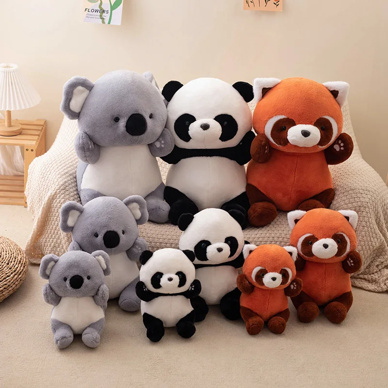 Kawaii Cartoon Cuddly Panda Raccoon Koala Plush Toys Soft Stuffed Animals Baby Appease Dolls for Boys Kids Birthday Xmas Gifts