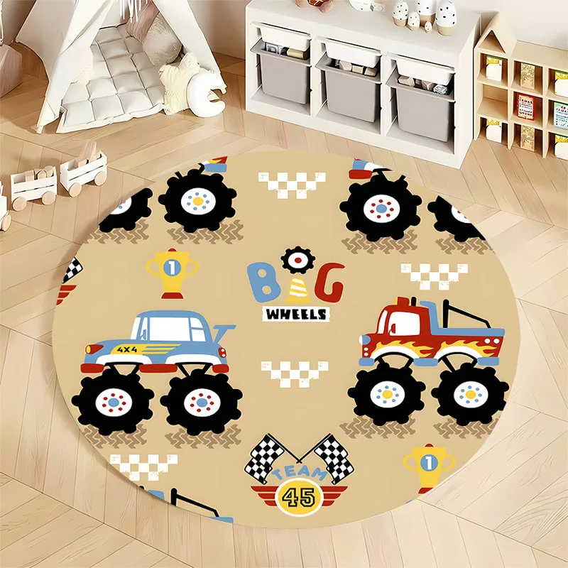 Free shipping! Kids' Room Monster Truck Play Rug for Fun Racing Adventures round carpet for home sofa bedroom, gift view 4