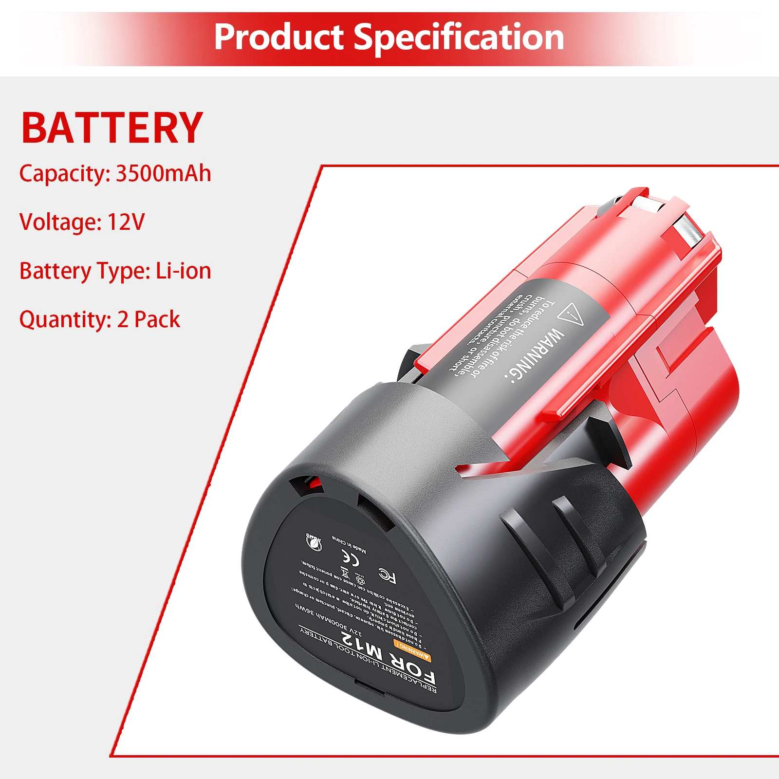 3500mAh 12V Li-ion Battery For Milwaukee M12 XC 48-11-2410 48-11-2420 48-11-2411 Power Tools Rechargeable Battery