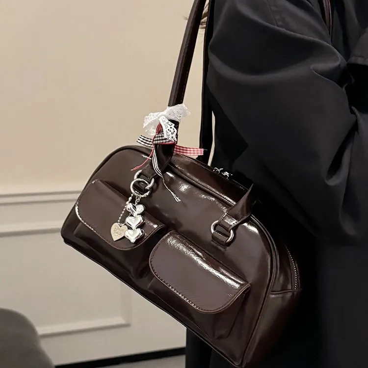 Solid  Fashion Glossy Pu Shoulder Bags Fashion Versatile Hand Bags  Hot Sale Bags For Women Korean Edition New Simple  Bag