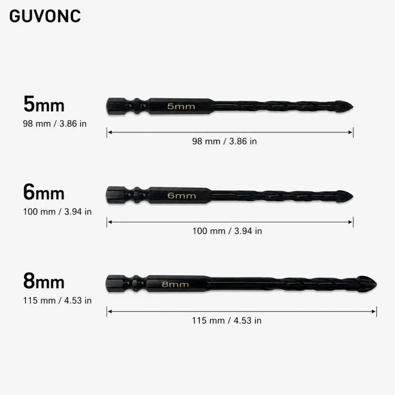 Multi‑Purpose Tile Glass Drill Bits 3Pcs 5/6/8mm Carbide Tip for Mirror Marble Masonry