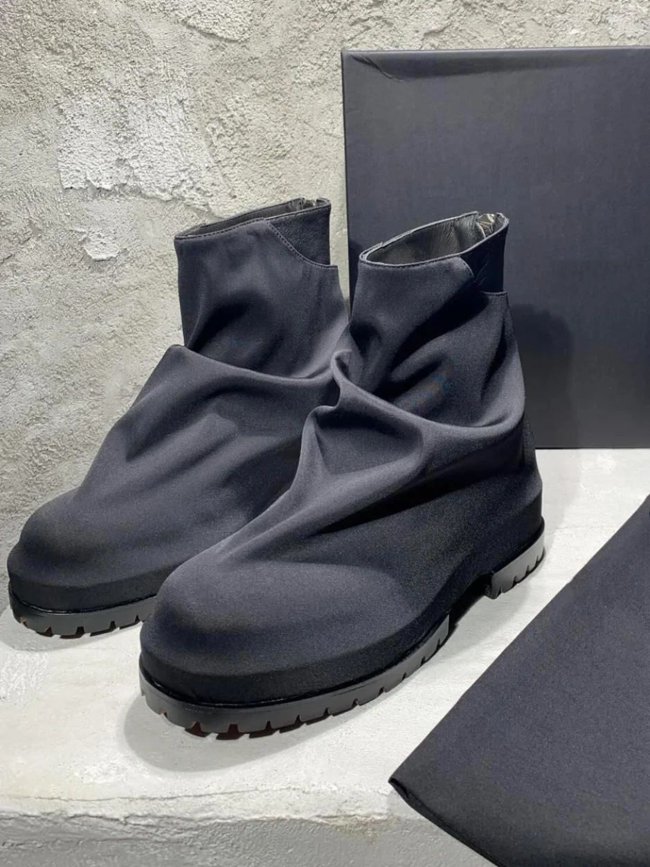 

Men's Black Slouchy Fabric Ankle Boots with Chunky Lug Sole Minimalist Modern Footwear Comfortable Choice for Casual Daily Wear
