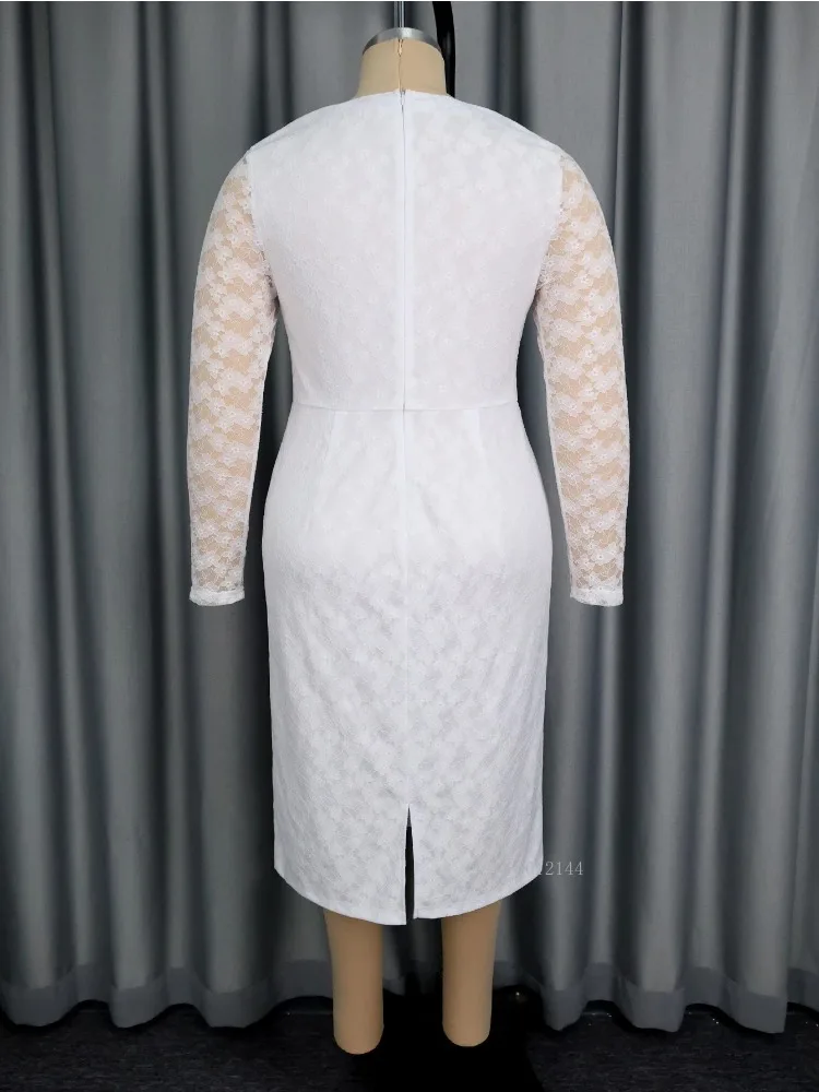 فستان ميدي بأكمام طويلة من الدانتيل للخريف والشتاء للنساء برقبة على شكل قلب أنيق مثالي لحفلات الكوكتيل والعشاء الرسمية #5