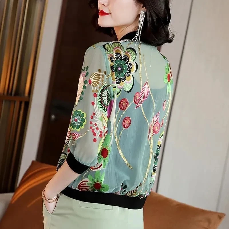 Elegant Print Chiffon Summer Jackets Women Long Sleeve Thin Chaqueta 5XL Oversize Sun Protection Cardigan Spring Bomber Abrigos