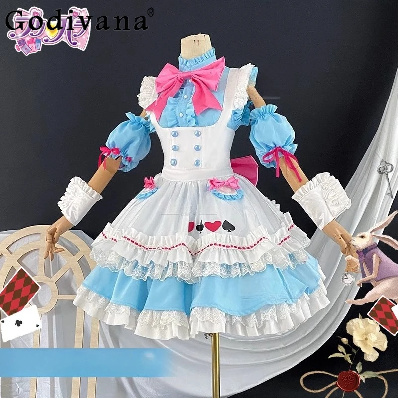 Sweet Uniform Skirt Set for Women Maid Halloween Carnival Accessories Props Set Female Bow Design White Blue Cosplay Costume