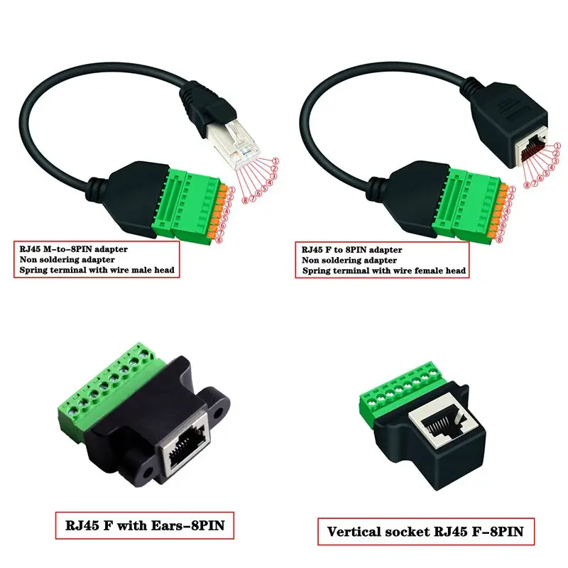 RJ45 to Screw Terminal Block 8P Connector Ethernet Rj45 Male Female To 8 Pin Screw Terminal Network Adapter Cable For CCTV DVR