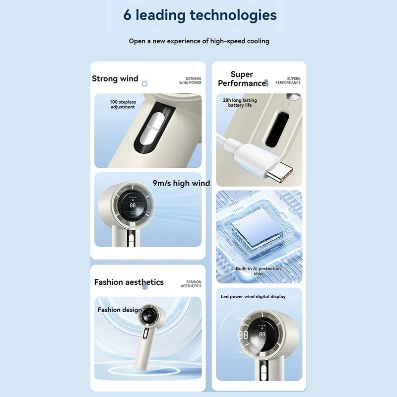 المحمولة توربو مروحة يدوية 100 سرعات الرياح مروحة Led صغيرة USB قابلة للشحن مراوح شخصية مروحة كهربائية للتخييم في الهواء الطلق 2025