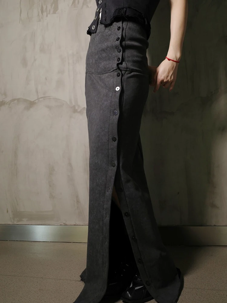 

ZHIDAN WANG Dyed f Skirt Slim Fit Cotton Casual Sle High Waist Button up Old Faioned Multiwear Women's Skirt