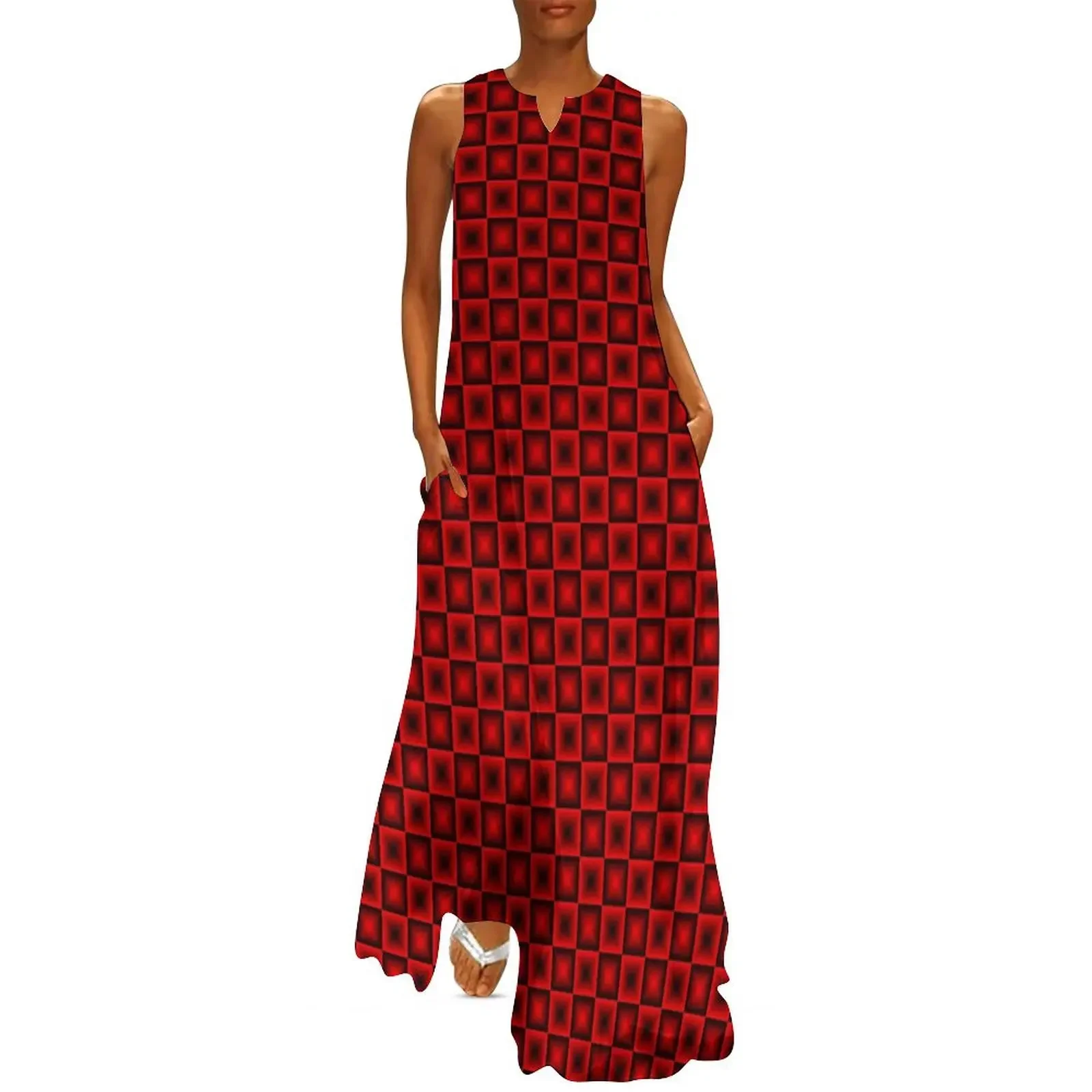 Red Black Plaid Dress Summer Checkerboard Street Wear Bohemia Long Dresses Woman Graphic Sexy Maxi Dress Big Size 3XL