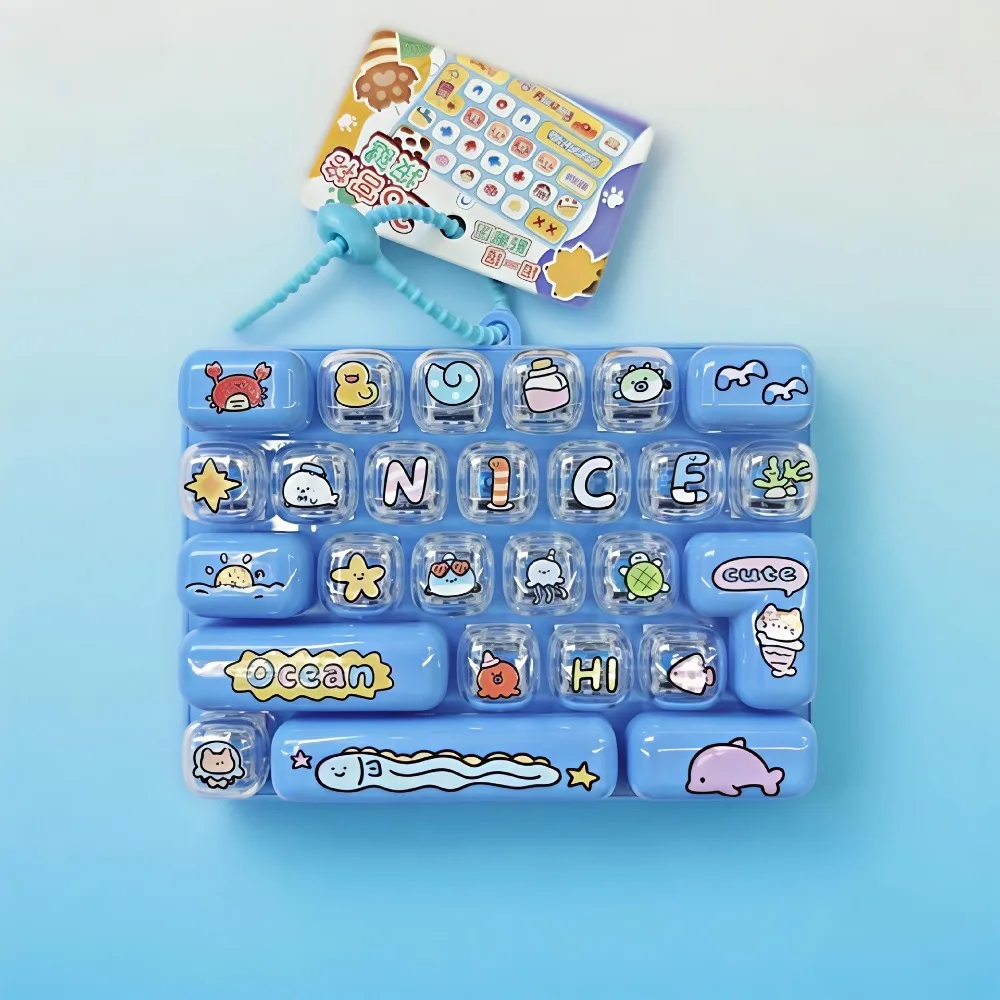 Cartoon 26 Key Keyboard Keychain Clear Key Sounds Clickable Keys Fingertip Button Key Ring Animal Patterns Plastic