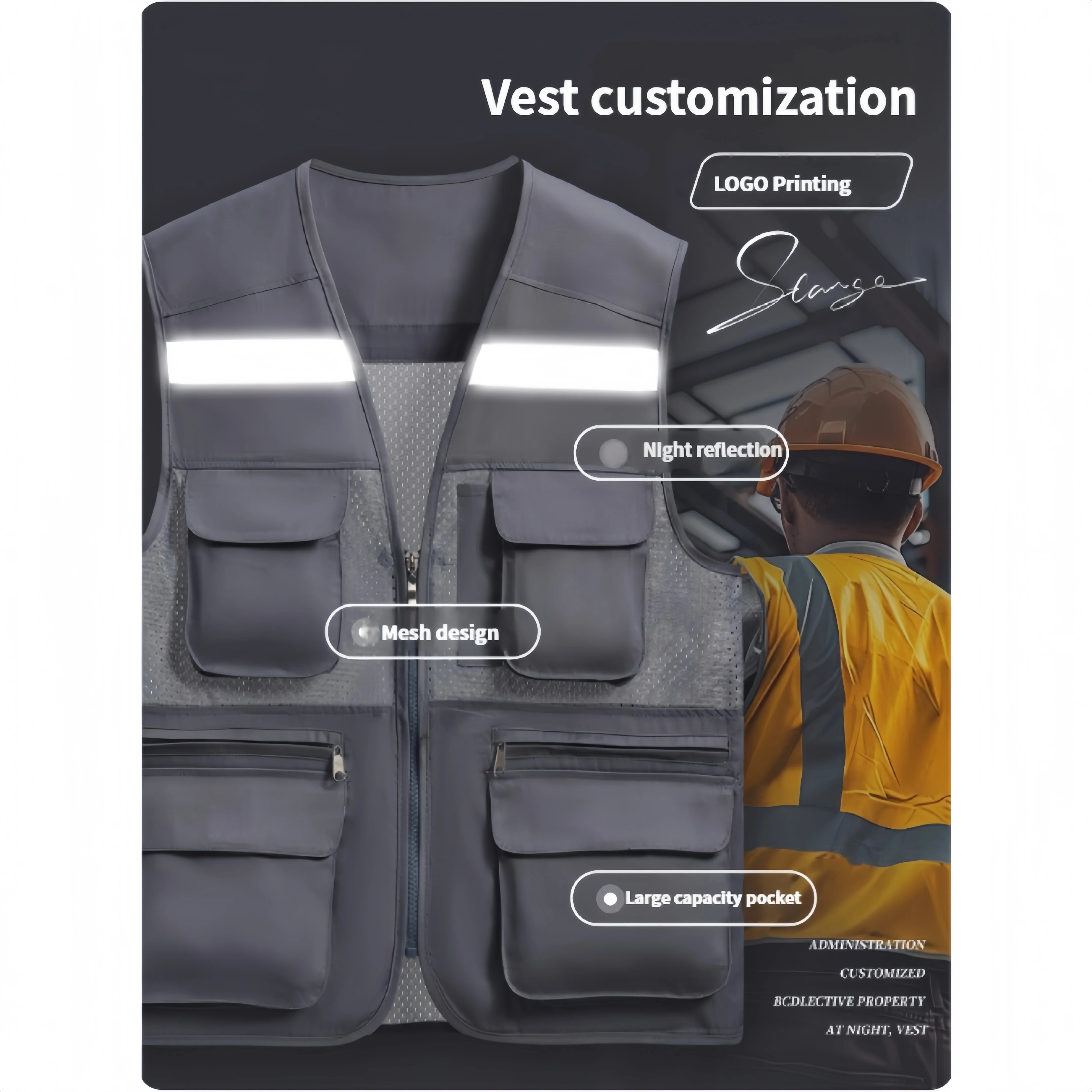 

Breathable Business Suit Vest Printing Logo Outdoor Photography Workwear Multiple Pockets Customizable Logo Vest for Volunteers