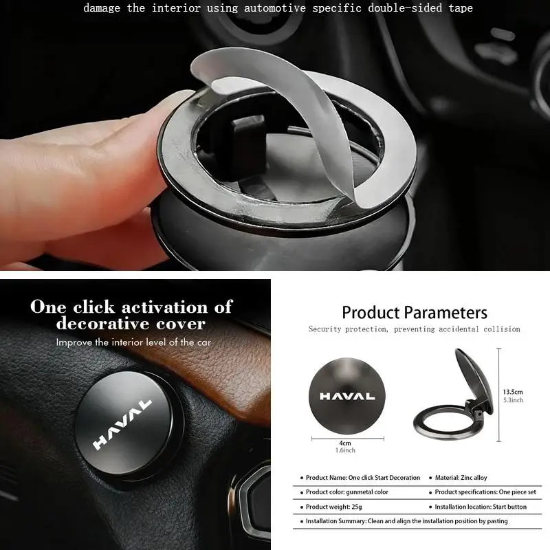Car Engine Start Stop Button Decorative Cover for Haval Dargo H6 H9 M6 F7 F7X, One Click Ignition Push Button Trim Car Accessory