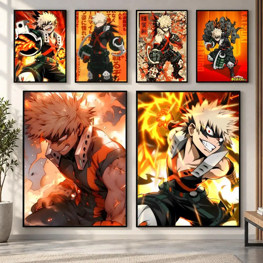 1PC My Hero Academia Bakugo Katsuki Anime Poster HD art sticky wall waterproof home living room bedroom bar aesthetic decoration